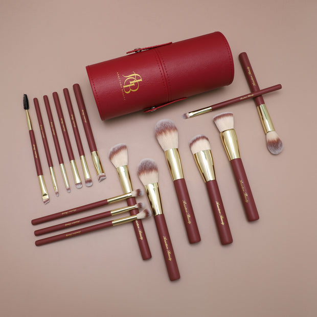 16 pieces Professional Vegan Wood Handle Makeup Brushes Set with storage bucket