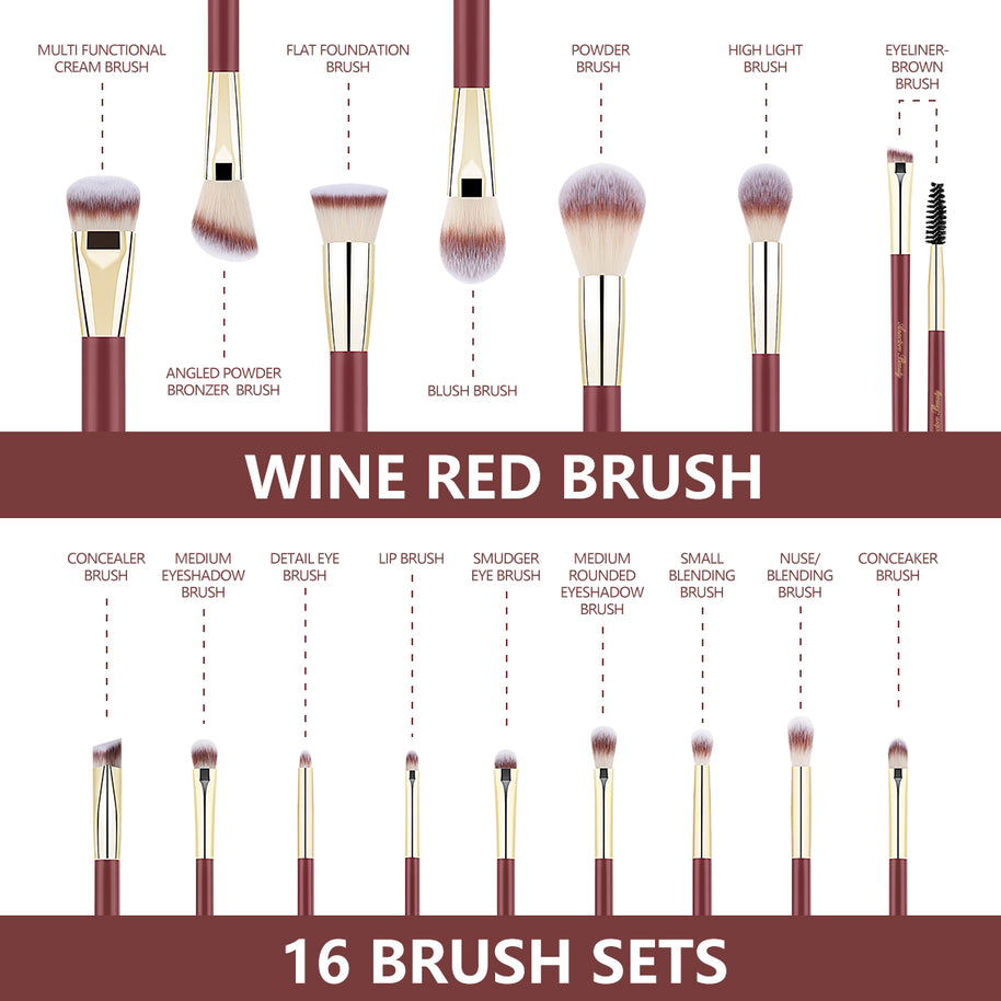 16 pieces Professional Vegan Wood Handle Makeup Brushes Set with storage bucket