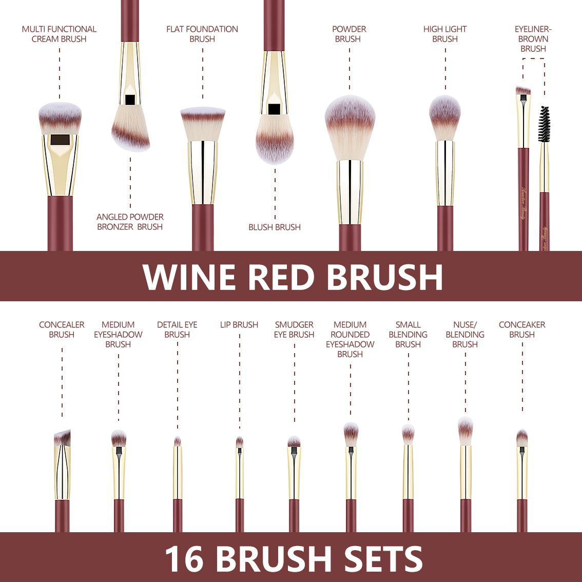 16 pieces Professional Vegan Wood Handle Makeup Brushes Set with storage bucket