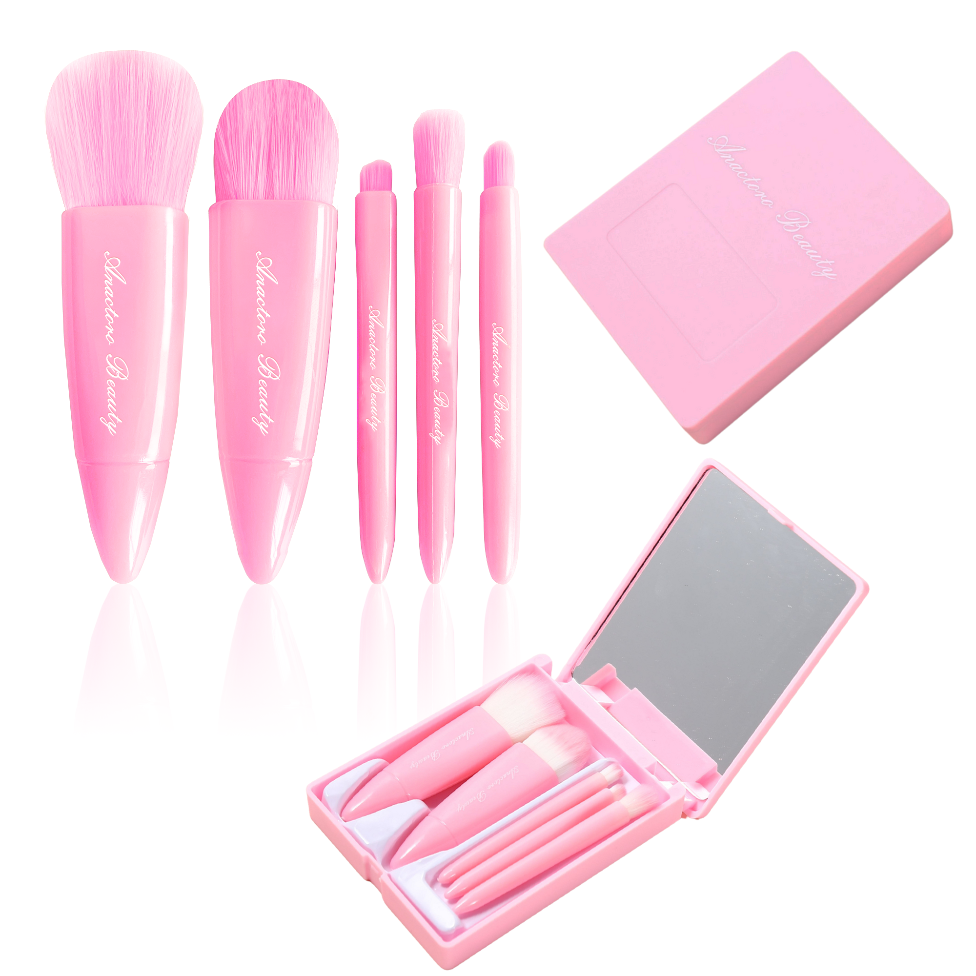 Travel Makeup Brushes Set with mirror