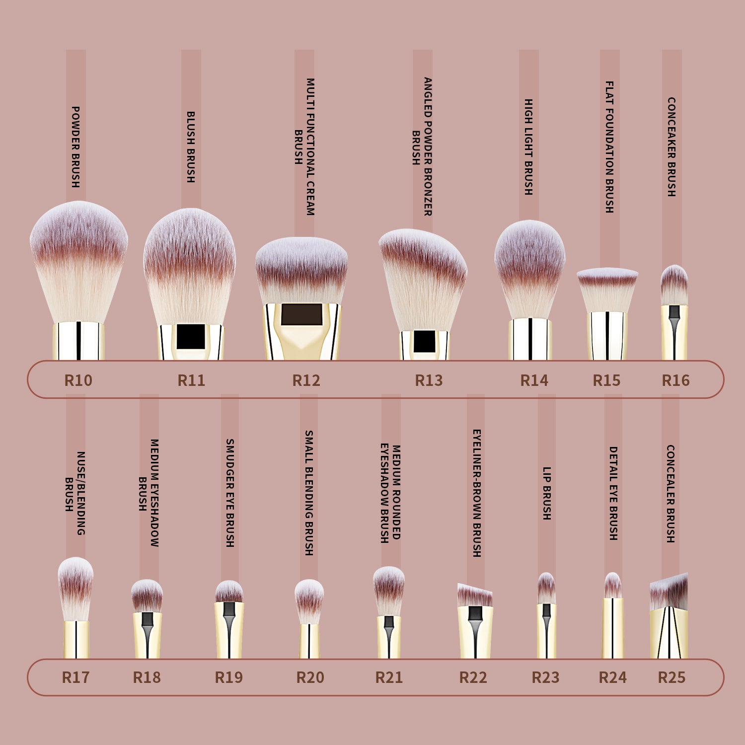 16 pieces Professional Vegan Wood Handle Makeup Brushes Set with storage bucket