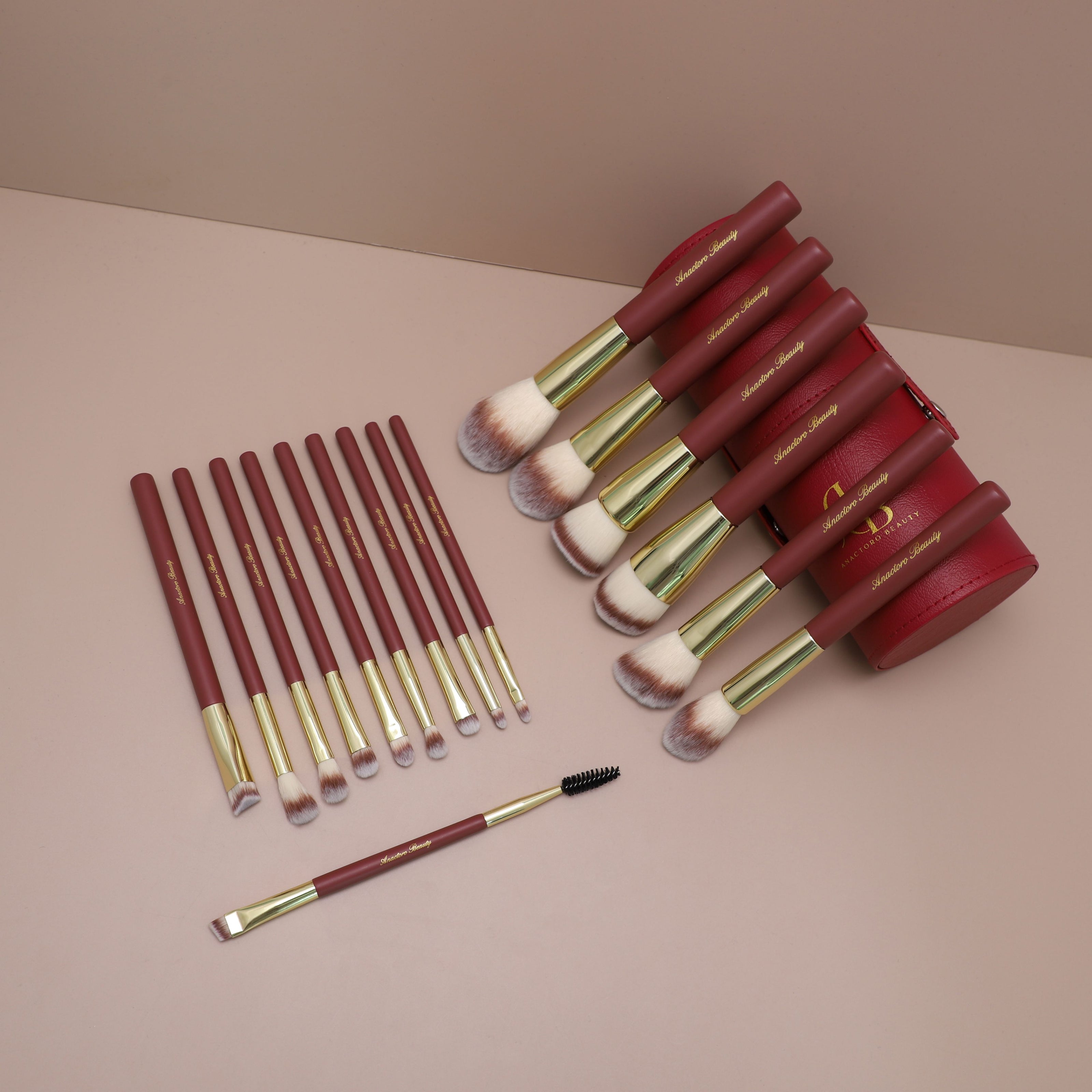 16 pieces Professional Vegan Wood Handle Makeup Brushes Set with storage bucket