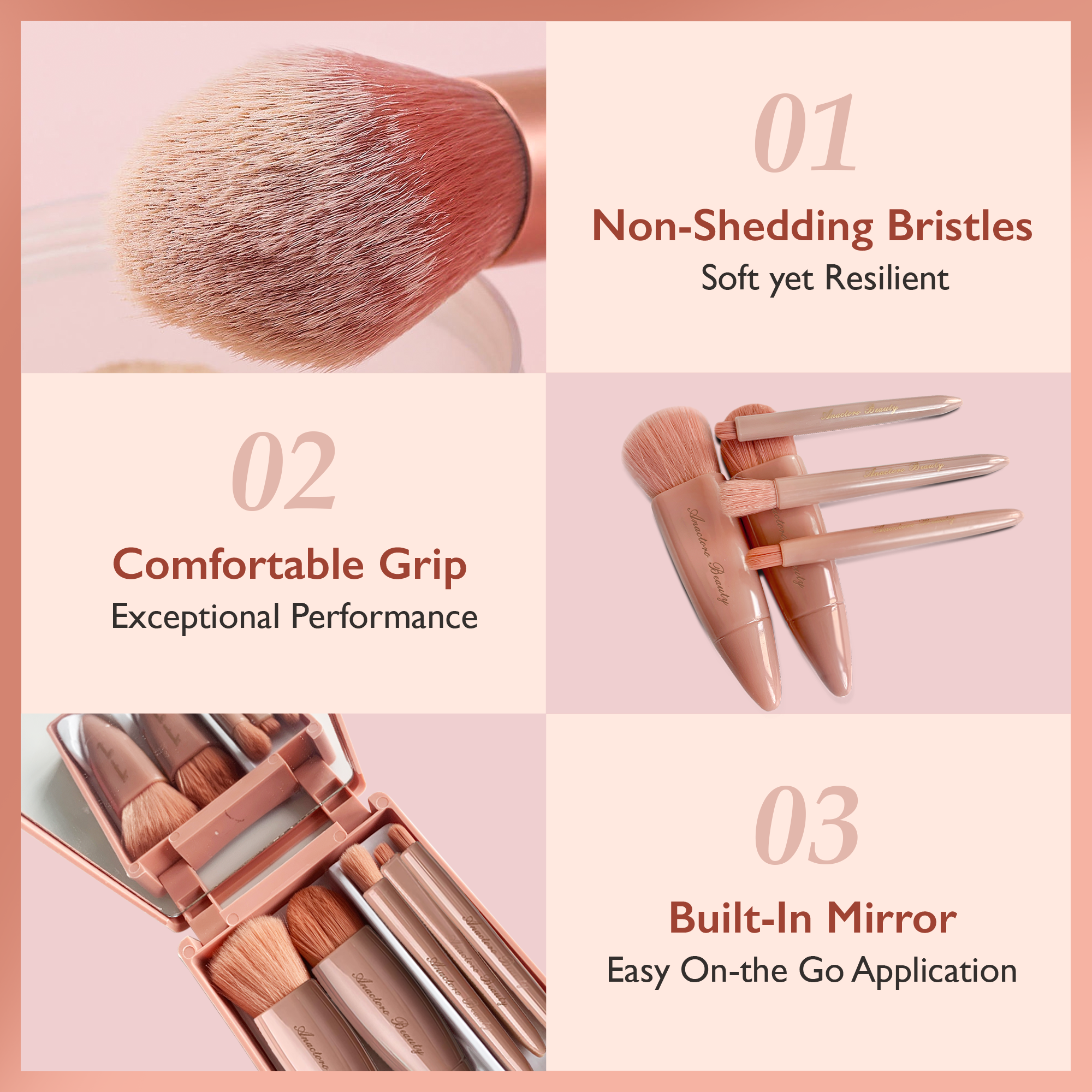 Travel Makeup Brushes Set with mirror