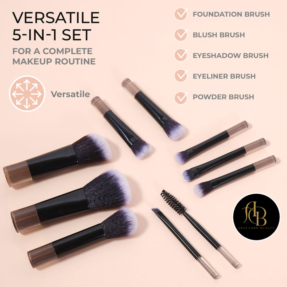 Travel Makeup Brushes Set - 10 Mini Brushes