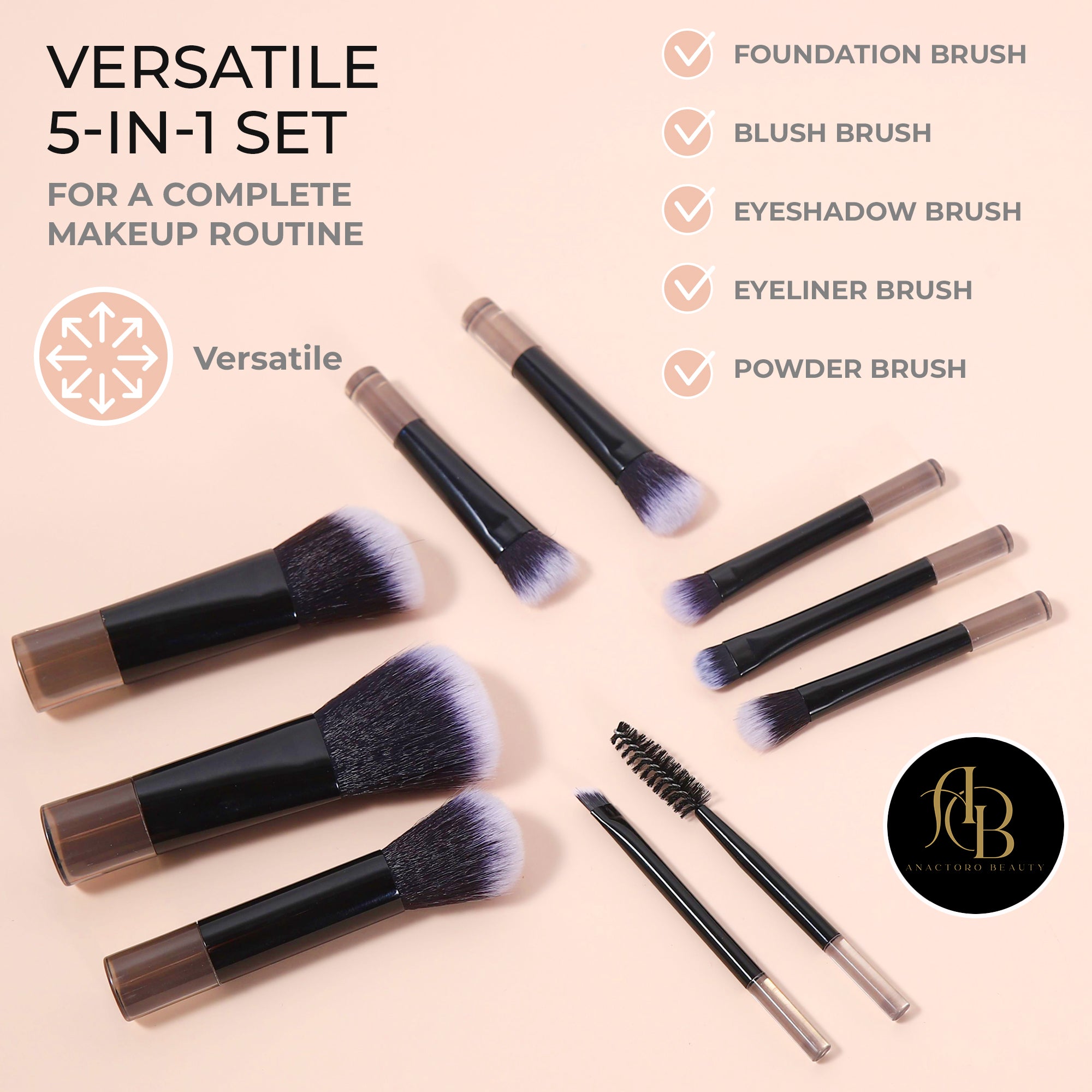 Travel Makeup Brushes Set - 10 Mini Brushes