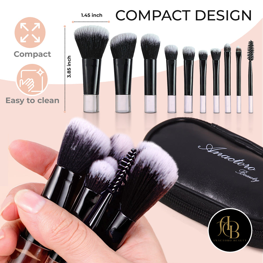 Travel Makeup Brushes Set - 10 Mini Brushes