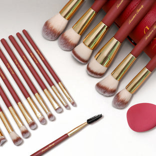 16 pieces Professional Vegan Wood Handle Makeup Brushes Set with storage bucket