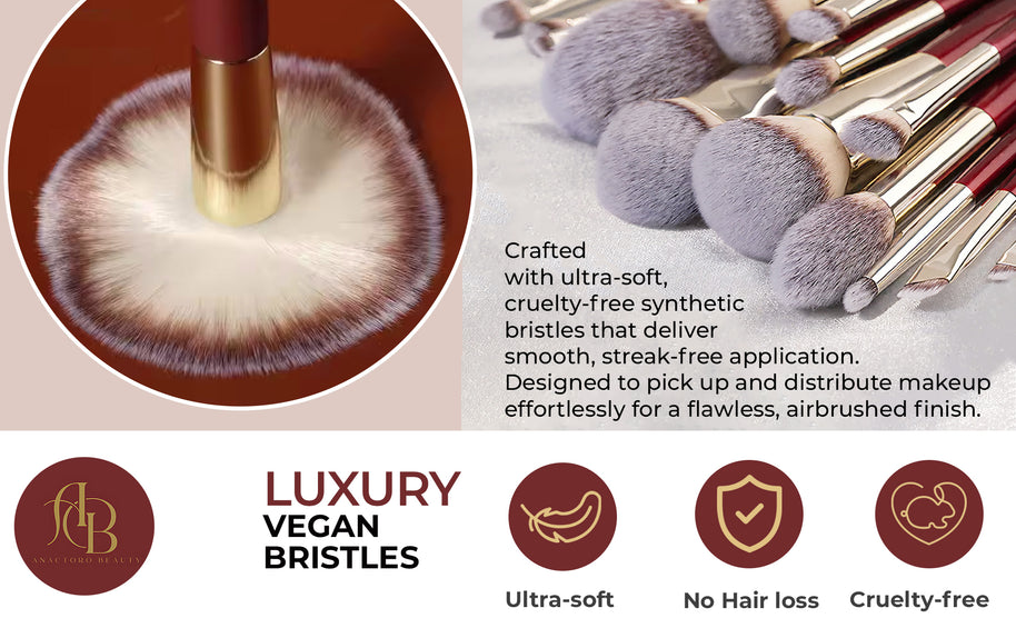 16 pieces Professional Vegan Wood Handle Makeup Brushes Set with storage bucket