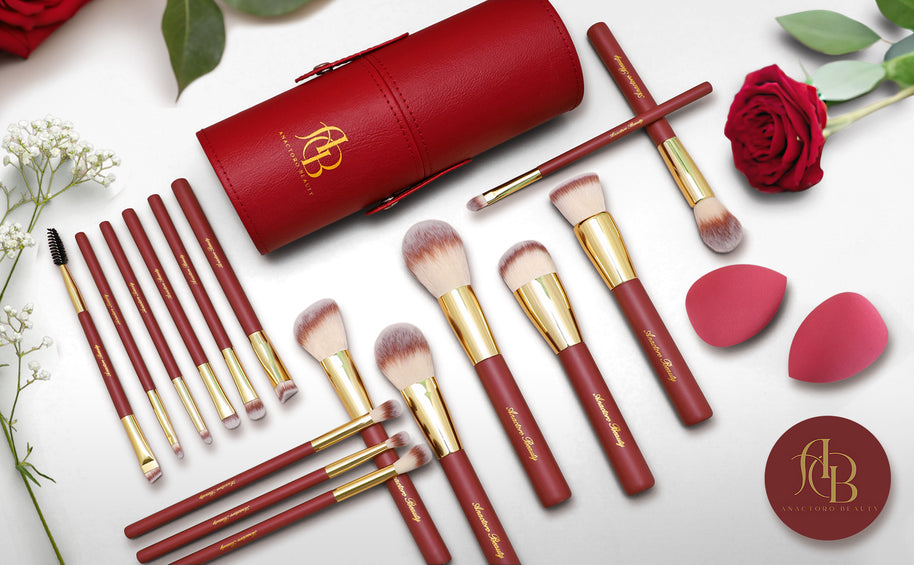 16 pieces Professional Vegan Wood Handle Makeup Brushes Set with storage bucket