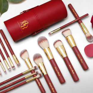 16 pieces Professional Vegan Wood Handle Makeup Brushes Set with storage bucket