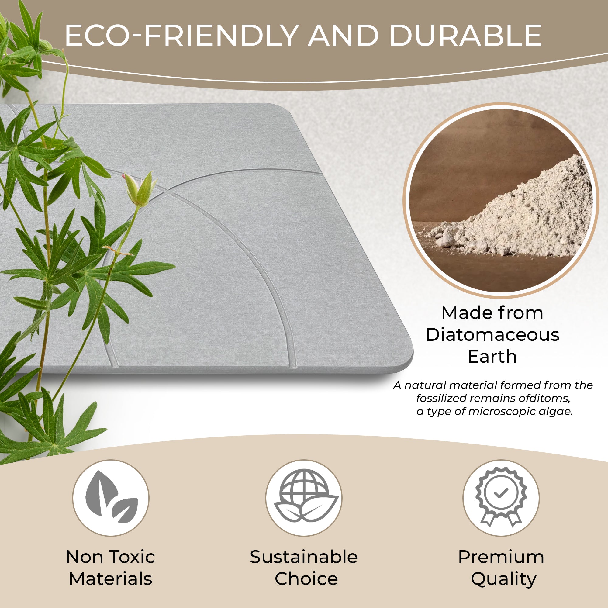Absorbent Diatomite Stone Bathmat