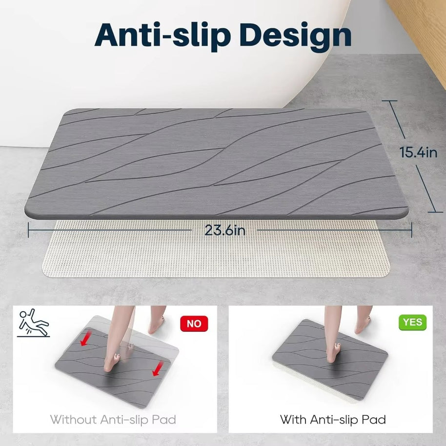Quick Drying Stone Bath Mat, Diatomaceous Bathroom Mats Non Slip Stone, Quick Dry Diatomaceous Earth Bath Mat Super Absorbent