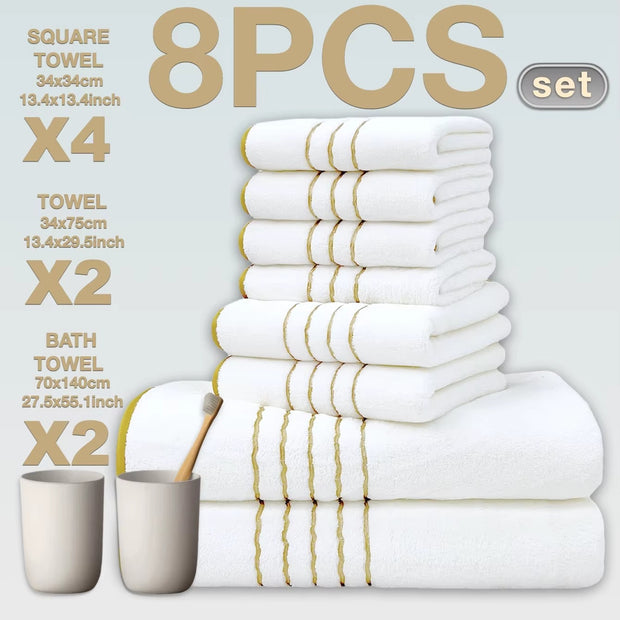 8pcs Luxury Hotel High Quality Cotton Bath Towel Set, Including Soft Absorbent Quick-Drying Set, Suitable for Bathroom.