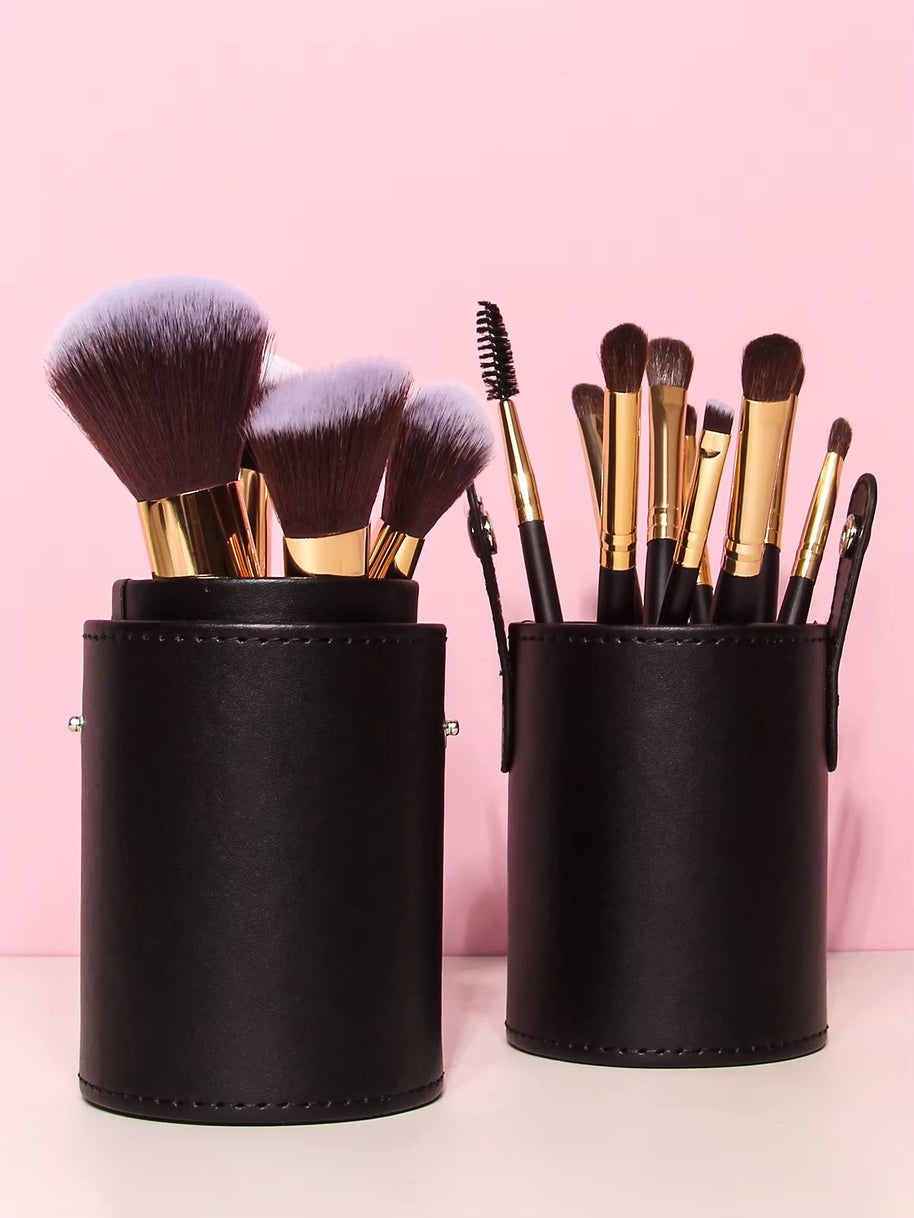15 pieces Professional Vegan Wood Handle Makeup Brushes Set with storage bucket