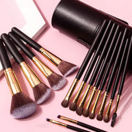 15 pieces Professional Vegan Wood Handle Makeup Brushes Set with storage bucket