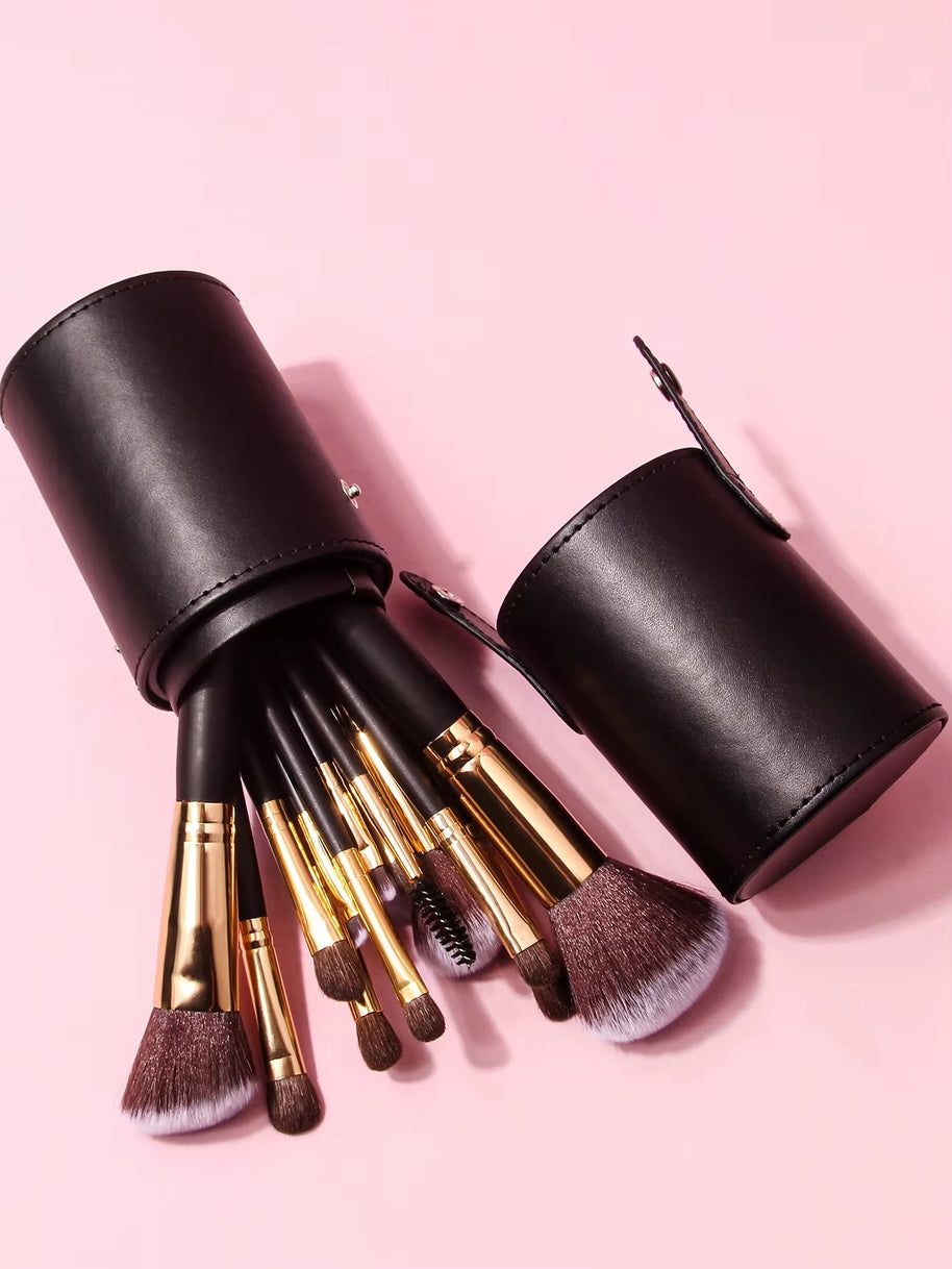 15 pieces Professional Vegan Wood Handle Makeup Brushes Set with storage bucket