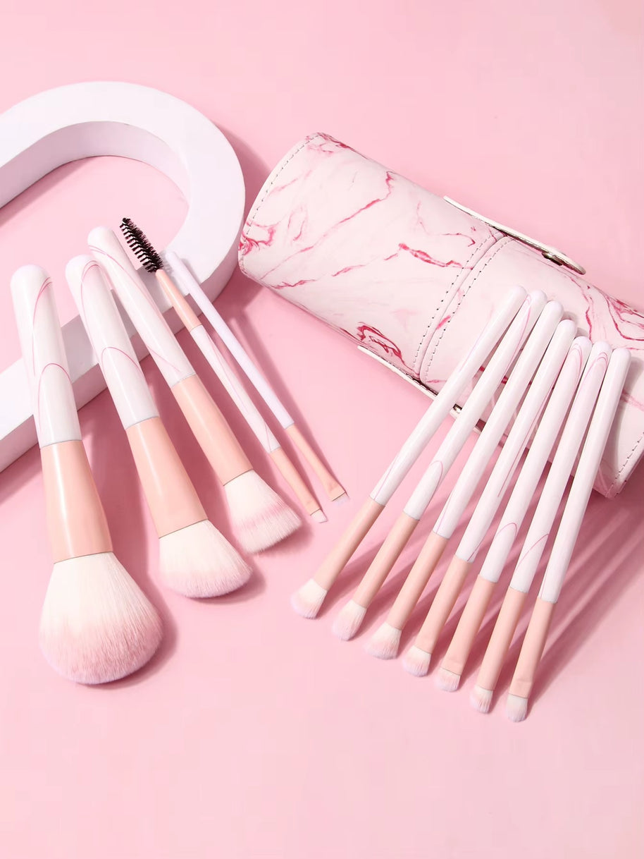 Multi-Function Cosmetic Brush Set, 12 pcs pink Fiber Makeup Brush Kit For Women With Makeup brush storage bucket