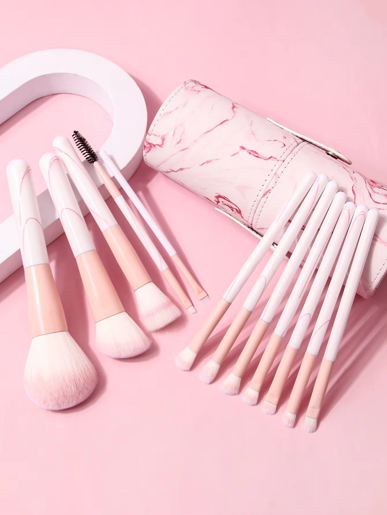 Multi-Function Cosmetic Brush Set, 12 pcs pink Fiber Makeup Brush Kit For Women With Makeup brush storage bucket