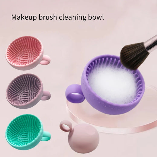Silicone Cosmetic Brush Cleaning Bowl Efficient & Portable & Reusable Makeup Brush Cleaning Cup  Makeup Egg Wash Tool
