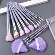 13 pieces of purple makeup brush set, multi-functional brush set & 2 soft triangular powder puff & portable storage bucket