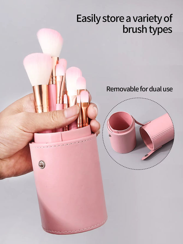 12 pieces multi-functional makeup brush set and large-capacity covered storage bucket