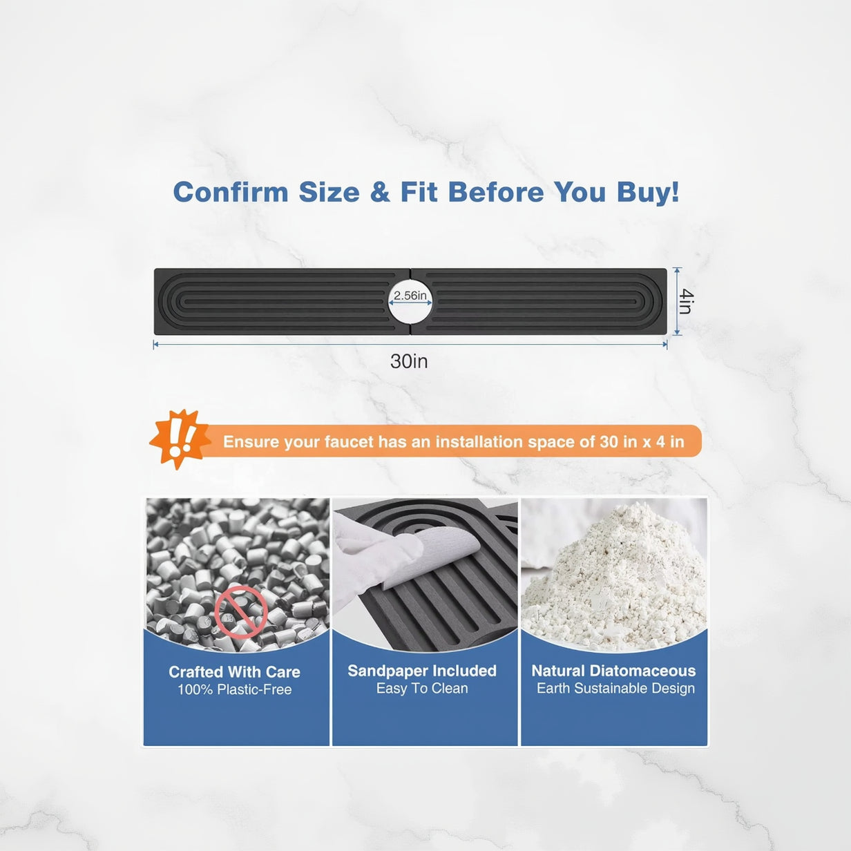 Faucet Mats for Kitchen Sink Water Absorbent Stone Sink Tray Fast Drying Sink Faucet Diatomite Mats for Bathroom Counter