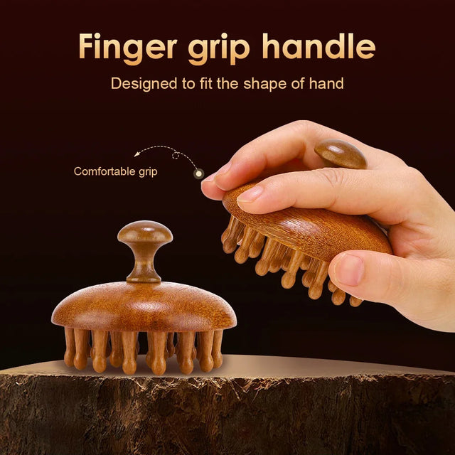 Sandalwood Massage Comb Finger Ring Comb Head Meridian Comb Scalp Massager Anti-Static Wooden Brush Guasha Tool for Full Body