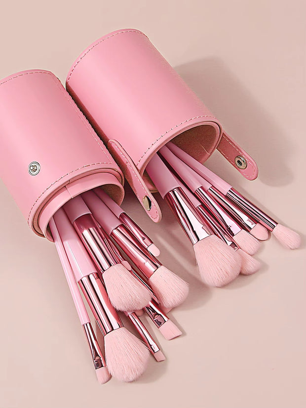 15 pieces Pink Makeup Brushes Set With Storage Bucket Soft Bristle For Foundation Blush Eyeshadow Daily Travel Makeup