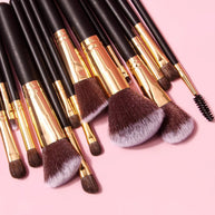 15 pieces Professional Vegan Wood Handle Makeup Brushes Set with storage bucket