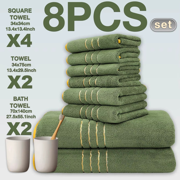 8pcs Luxury Hotel High Quality Cotton Bath Towel Set, Including Soft Absorbent Quick-Drying Set, Suitable for Bathroom.