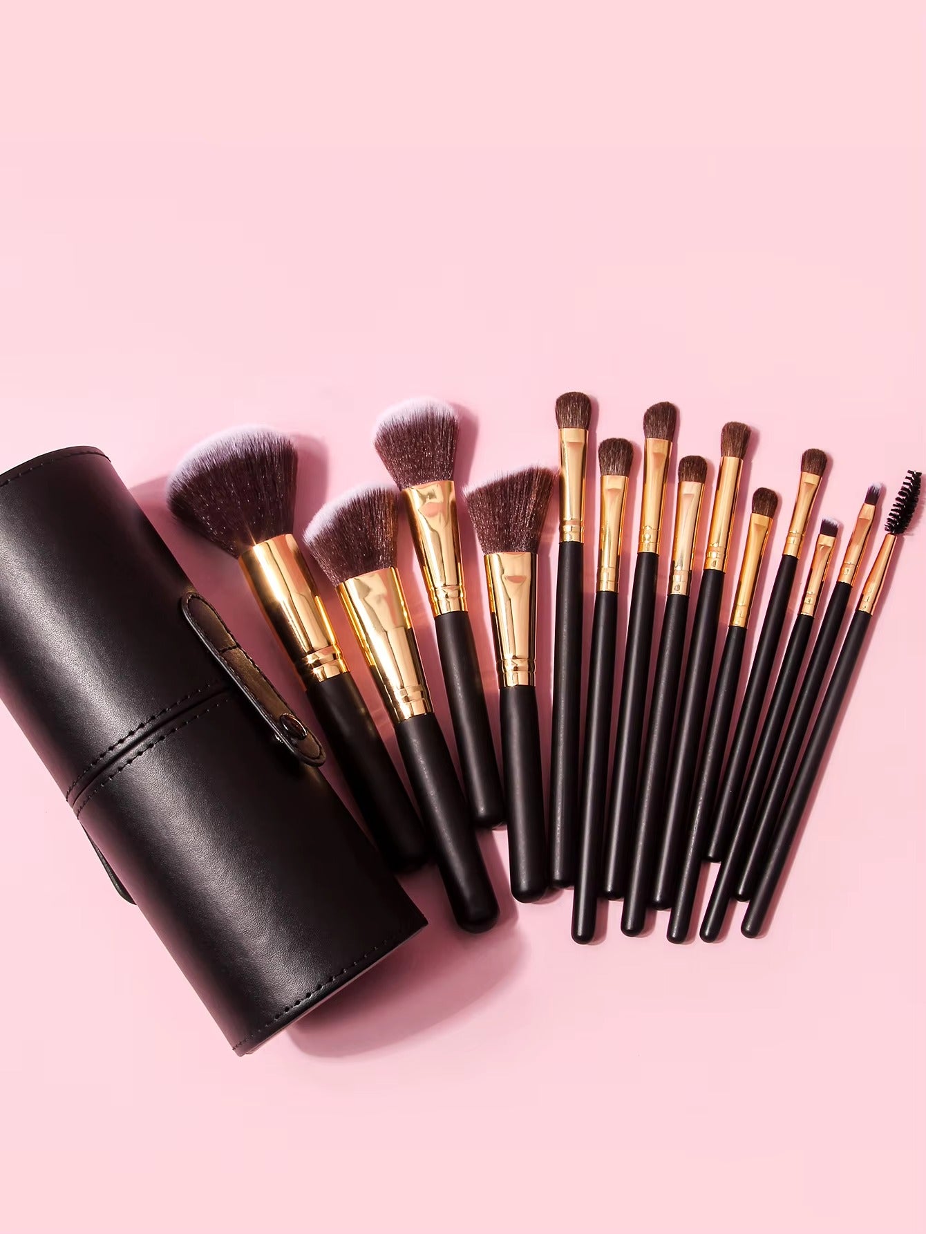 15 pieces Professional Vegan Wood Handle Makeup Brushes Set with storage bucket
