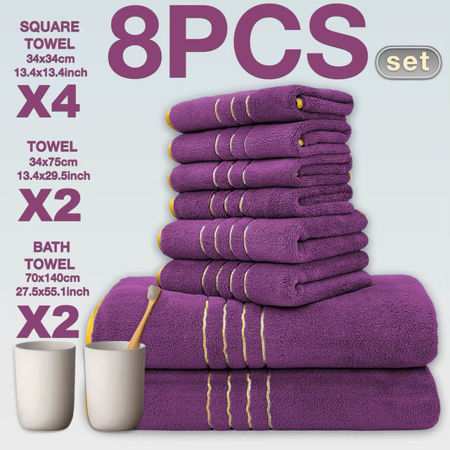 8pcs Luxury Hotel High Quality Cotton Bath Towel Set, Including Soft Absorbent Quick-Drying Set, Suitable for Bathroom.