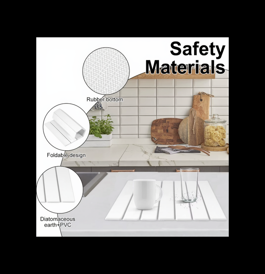 Kitchen Drying Mat Foldable Stone Dish Absorbent Drying Mat Nonslip Drying Pad Coffee Dish Drainer Mat Stone Kitchen Accessories