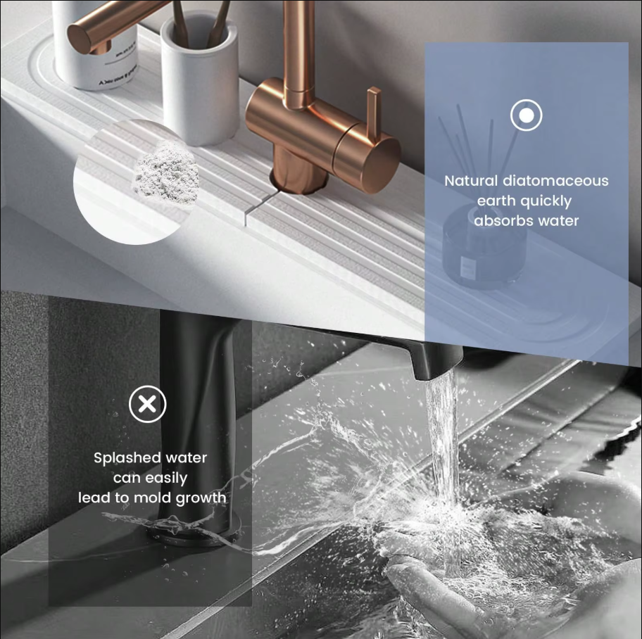 Super Absorbent Fast Drying Faucet Mat Diatom Mud Reusable Faucet Drain Pad Non-Slip Moisture-proof Counter Protector