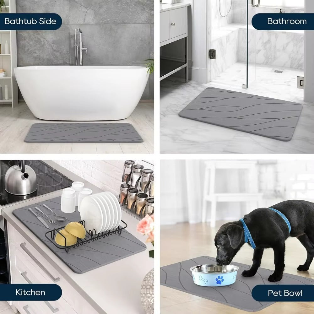 Quick Drying Stone Bath Mat, Diatomaceous Bathroom Mats Non Slip Stone, Quick Dry Diatomaceous Earth Bath Mat Super Absorbent