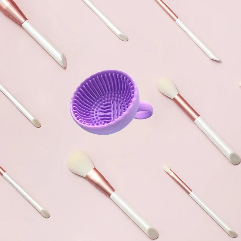 Silicone Cosmetic Brush Cleaning Bowl Efficient & Portable & Reusable Makeup Brush Cleaning Cup  Makeup Egg Wash Tool
