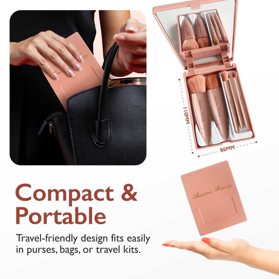 Travel Makeup Brushes Set with mirror