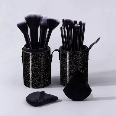 14 pieces of high-quality multi-purpose facial makeup brushes +2 soft triangular powder puffs +1 portable storage bucket