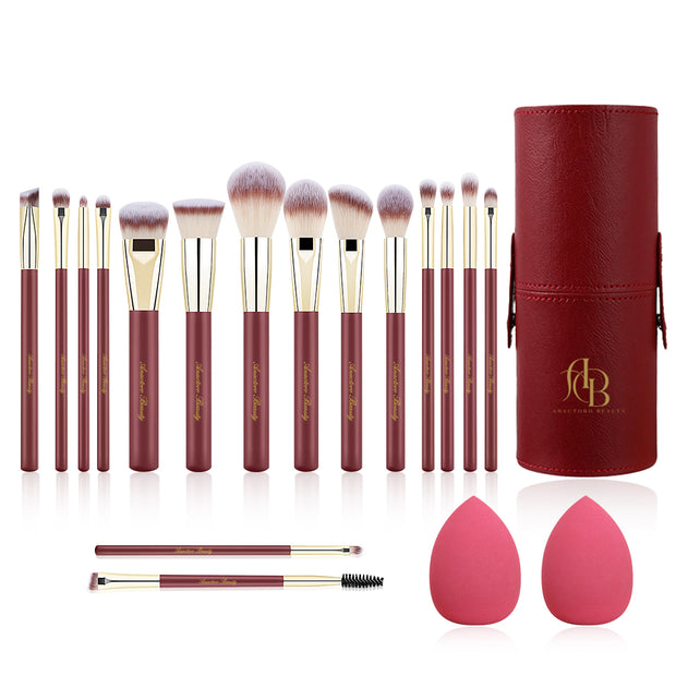 16 pieces Professional Vegan Wood Handle Makeup Brushes Set with storage bucket